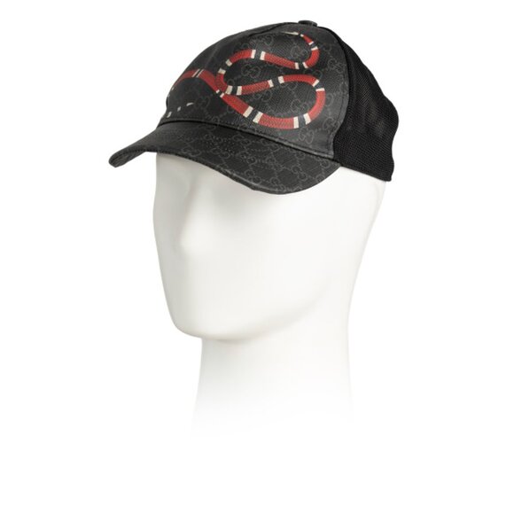 GUCCI Black Unisex Made In Italy King Snake Logo Printed Baseball Hat - Picture 1 of 2